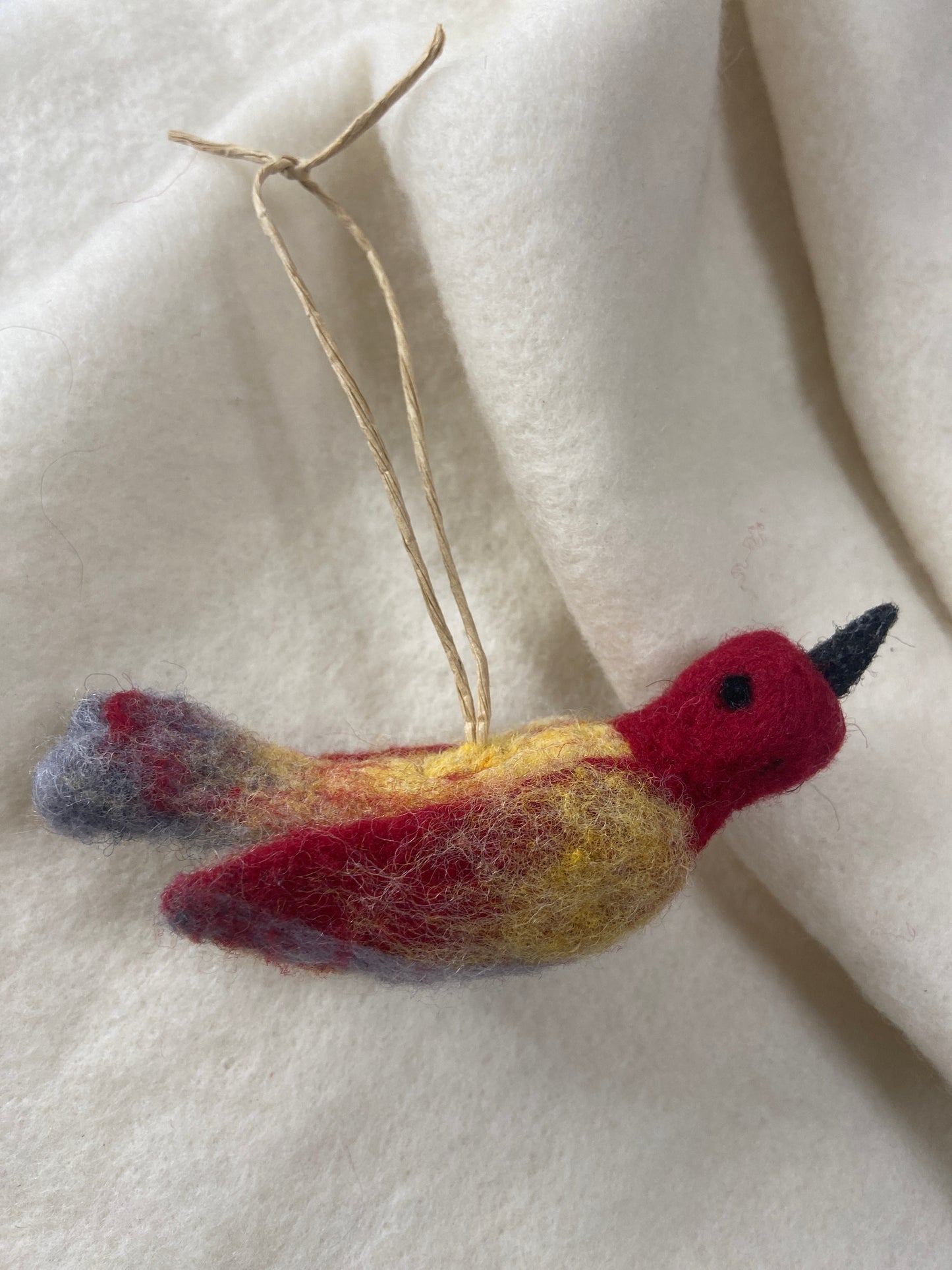 Bauble Bird - Red, Grey and Yellow