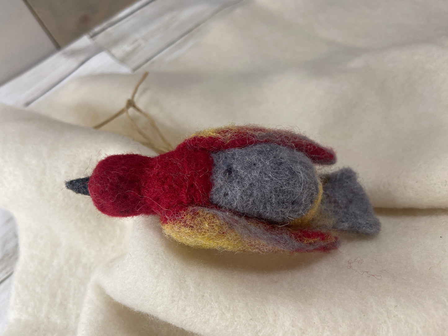 Bauble Bird - Red, Grey and Yellow